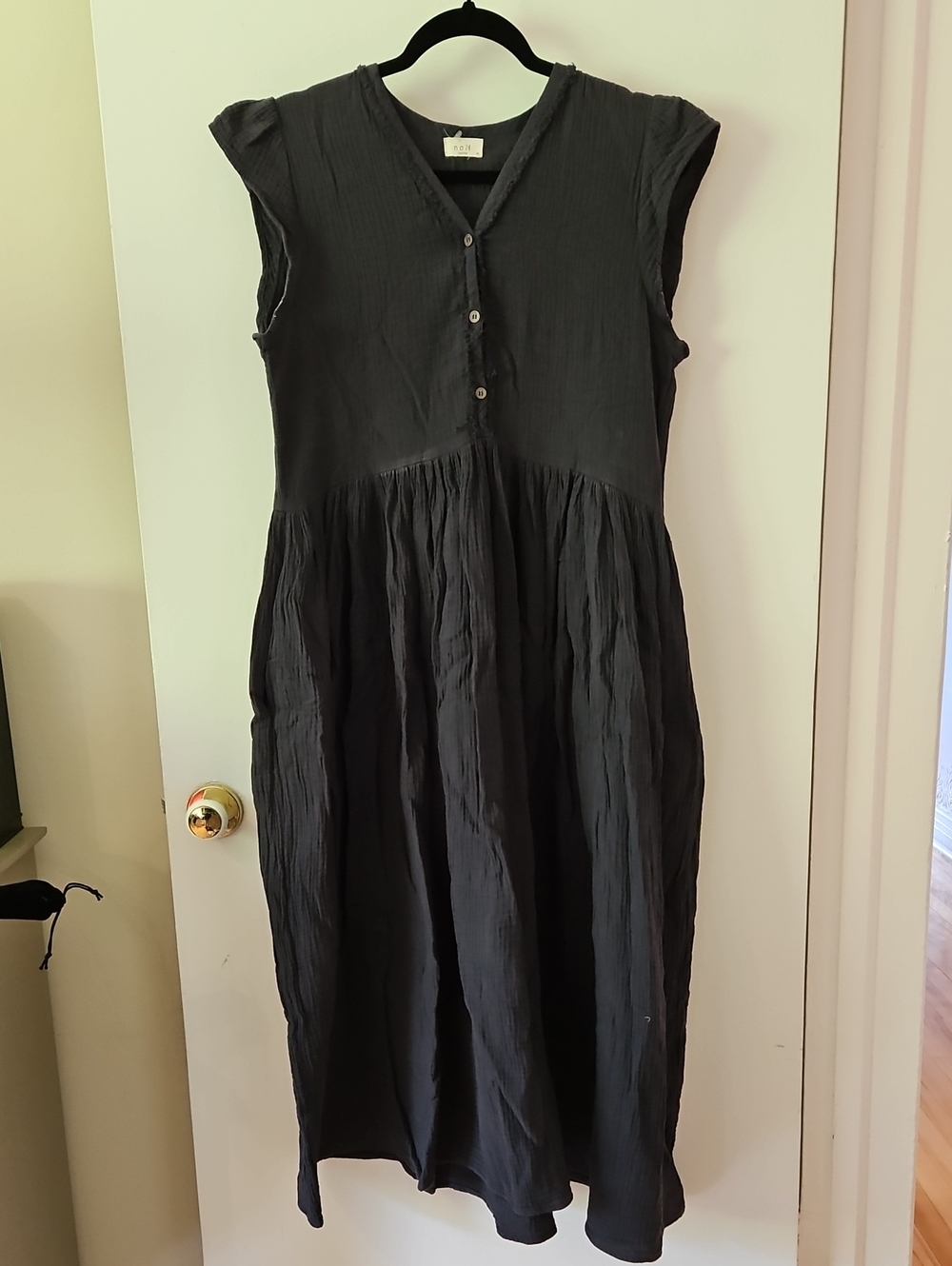 NAIF Black V-Neck Button Maxi Dress Oversize
